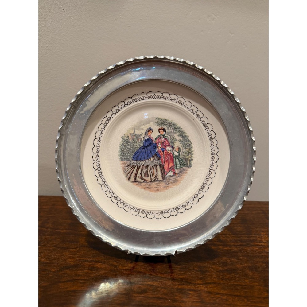 Vintage Farberware Brooklyn NY Ceramic Plate with Aluminum Border